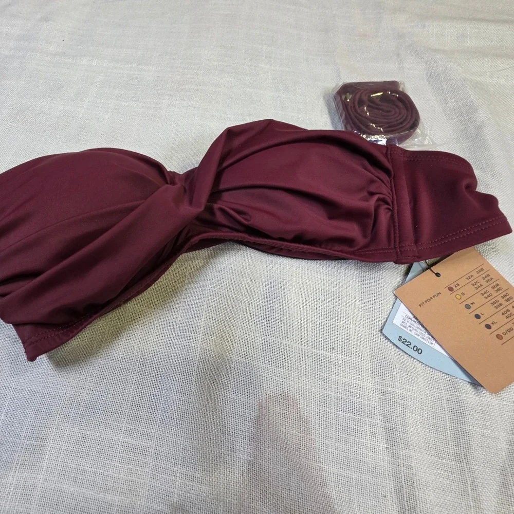 Shade & Shore Women Twist Front Bandeau Bikini Top Burgundy Red S 4-6 PID-6ZP82K